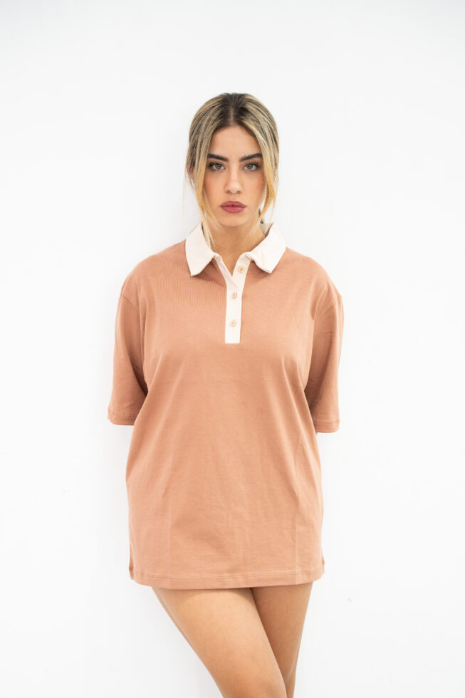 חולצת אוברסייז שילוב צבעים צבע אפרסק