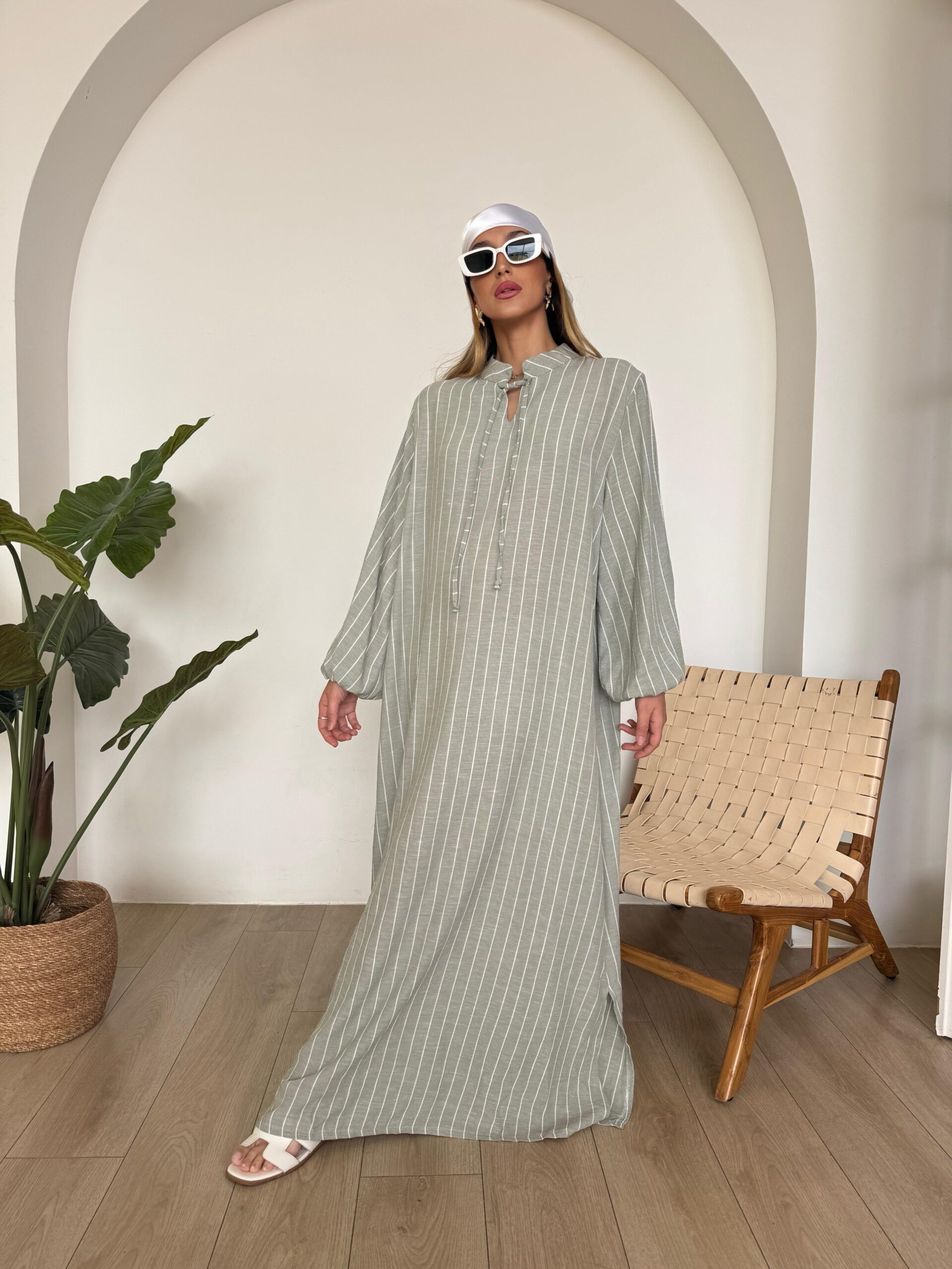 שמלת פשתן פסים ירוק
